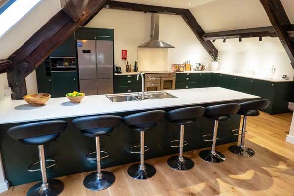 Bar stools and kitchen